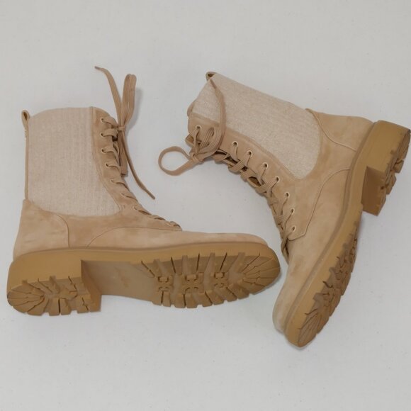 Sam Edelman Lydell Combat Boot Leather Beige Suede Leather / Knit Uppers Size 10 - Picture 10 of 11